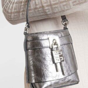 Givenchy Shark Lock Micro Bucket Bag -  in Metallized Laminated Leather
